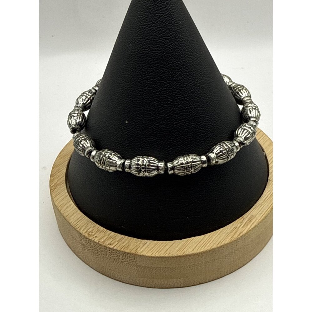Silver Tone Beaded Bracelet For Women Or Men Stretch Design